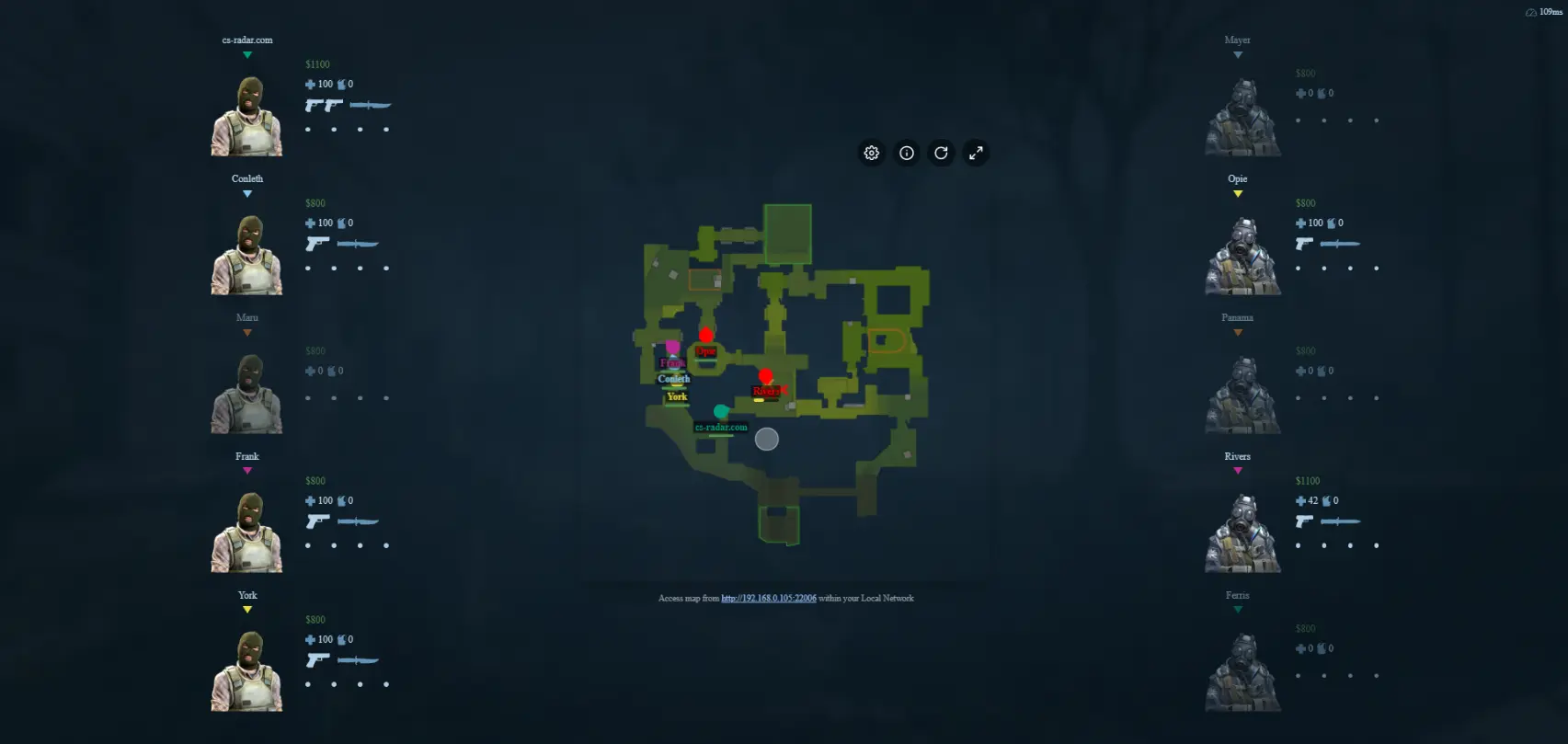 CS Radar live radar view of Ancient showing enemy positions, health and weapons