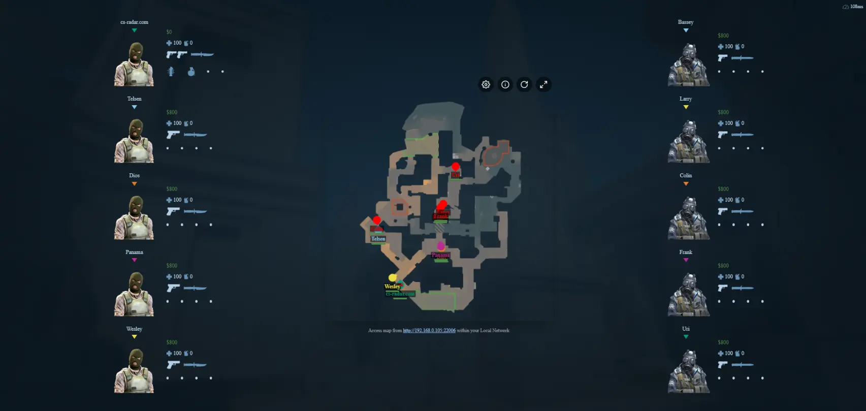 CS Radar live radar view of Anubis showing enemy positions, health and weapons