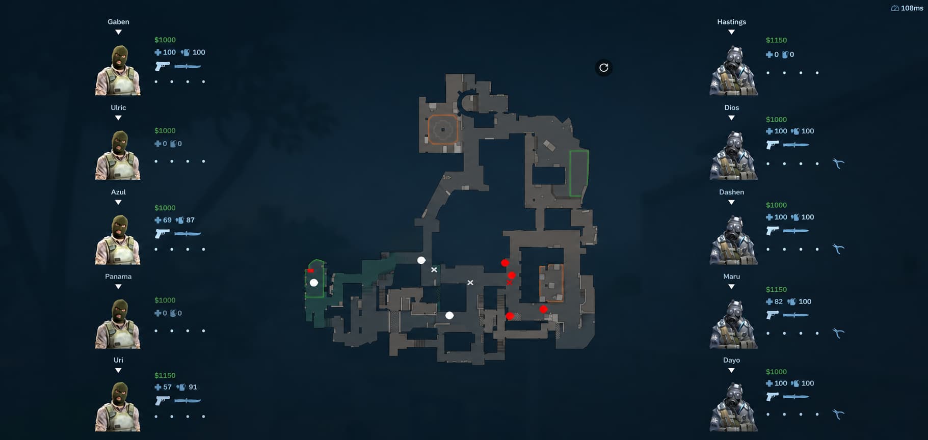CS Radar live radar view of Inferno showing enemy positions, health and weapons