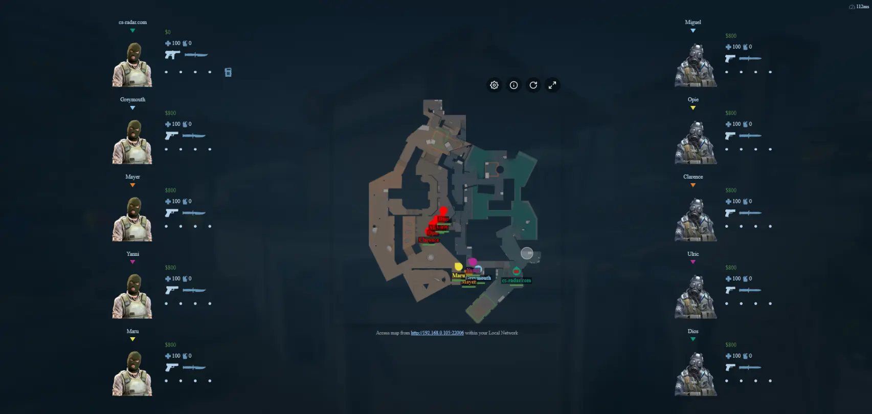 CS Radar live radar view of Overpass showing enemy positions, health and weapons